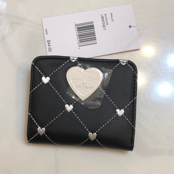 Betsey Johnson Luv Betsey Snap Card Wallet Black & Nude White Stitched Heart NWT - Picture 2 of 16